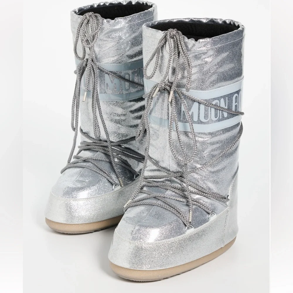 Moon Boot Icon Silver Glitter Boots Brand New! Size 35 - 38 - Picture 3 of 11